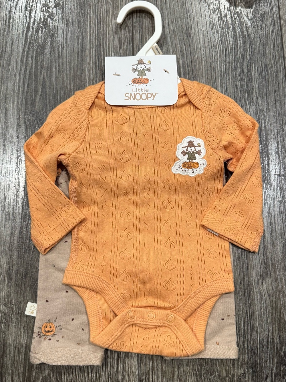 NWT Little Snoopy Orange Knit Baby Bodysuit Set